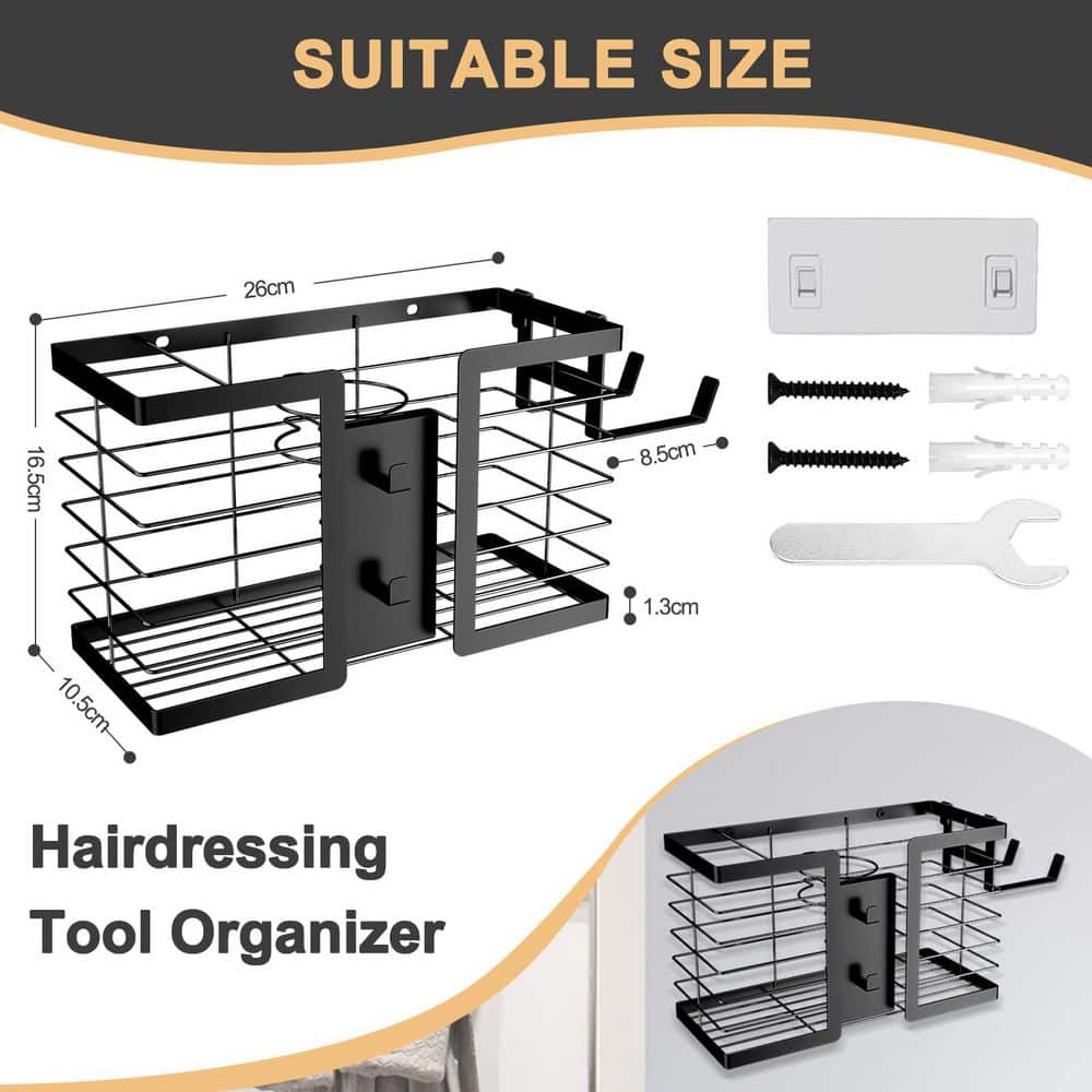 Wudkey Black Metal Hair Tool Organizer,  3 in 1 Metal Bathroom Organizer Wall Mount for Flat Iron, Curling Iron, Straightener (2)