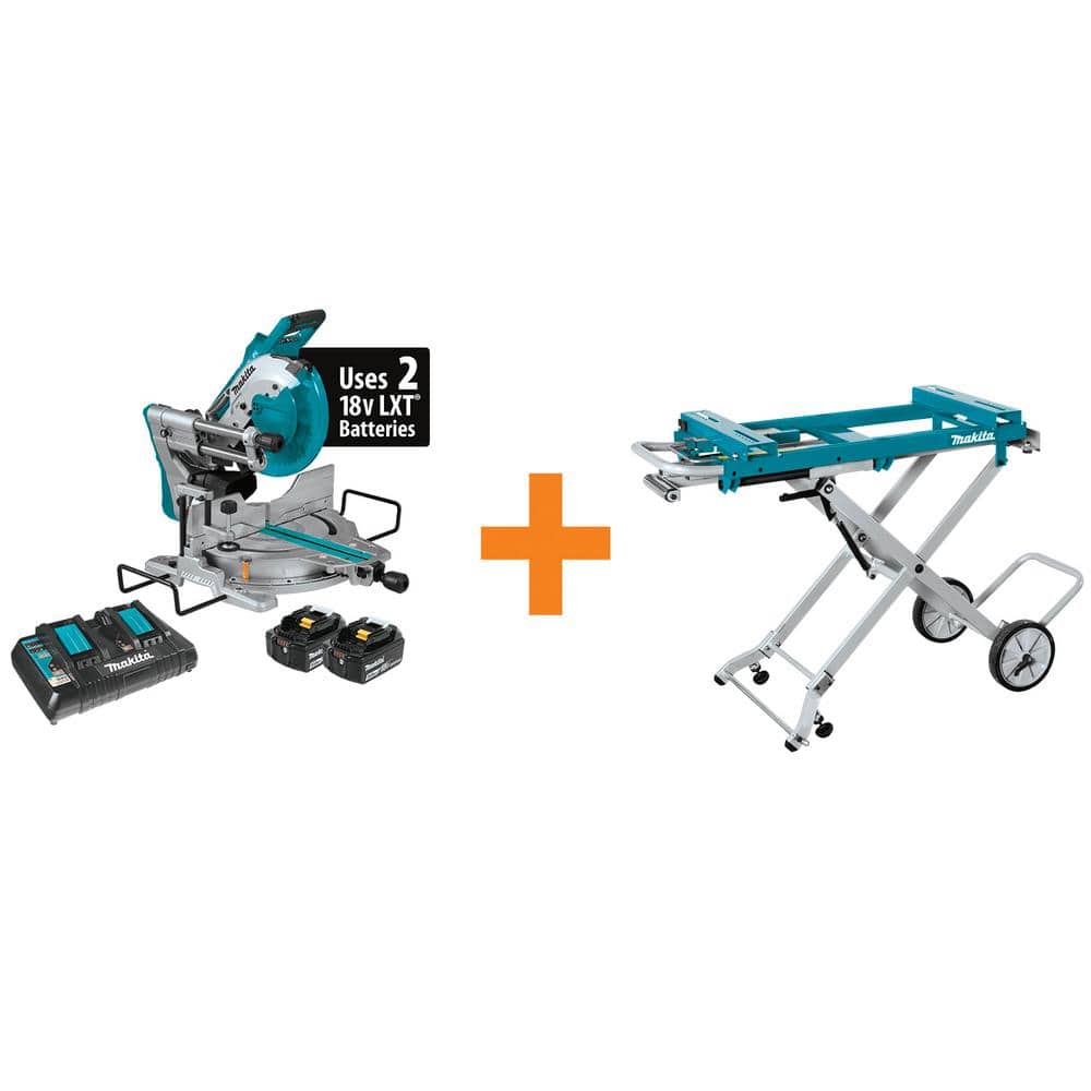 Makita 18V X2 LXT(36V) Brushless 10 in. Dual-Bevel Sliding Compound Miter Saw Kit (5.0Ah) and Portable Rise Miter Saw Stand (1)