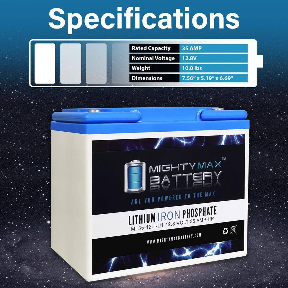 MIGHTY MAX BATTERY 12-Volt 35AH U1 Lithium Replacement Battery for Pride Mobility Jazzy Select Elite Power Chair (3)