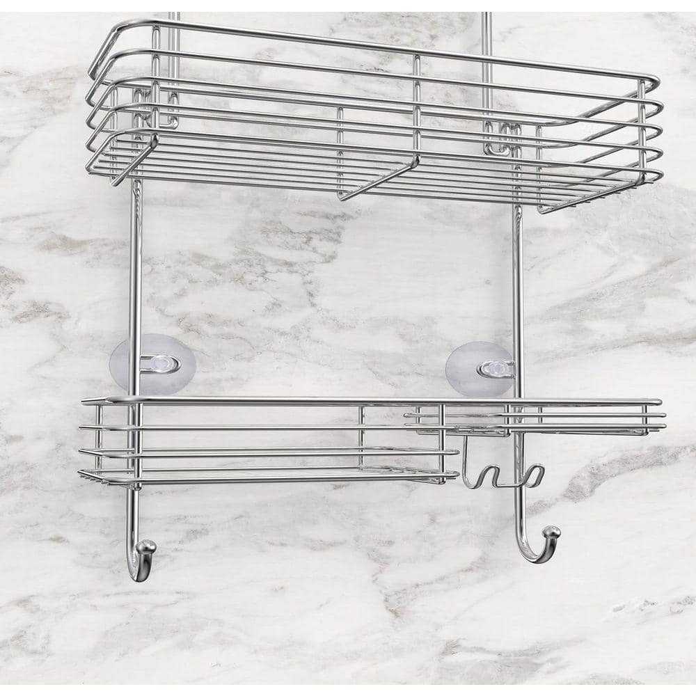 Dracelo 12.6 in. W x 4.7 in. D x 28.2 in. H Silver Shower Head Caddy, Rustproof Bathroom Shower Shelf Organizer (3)