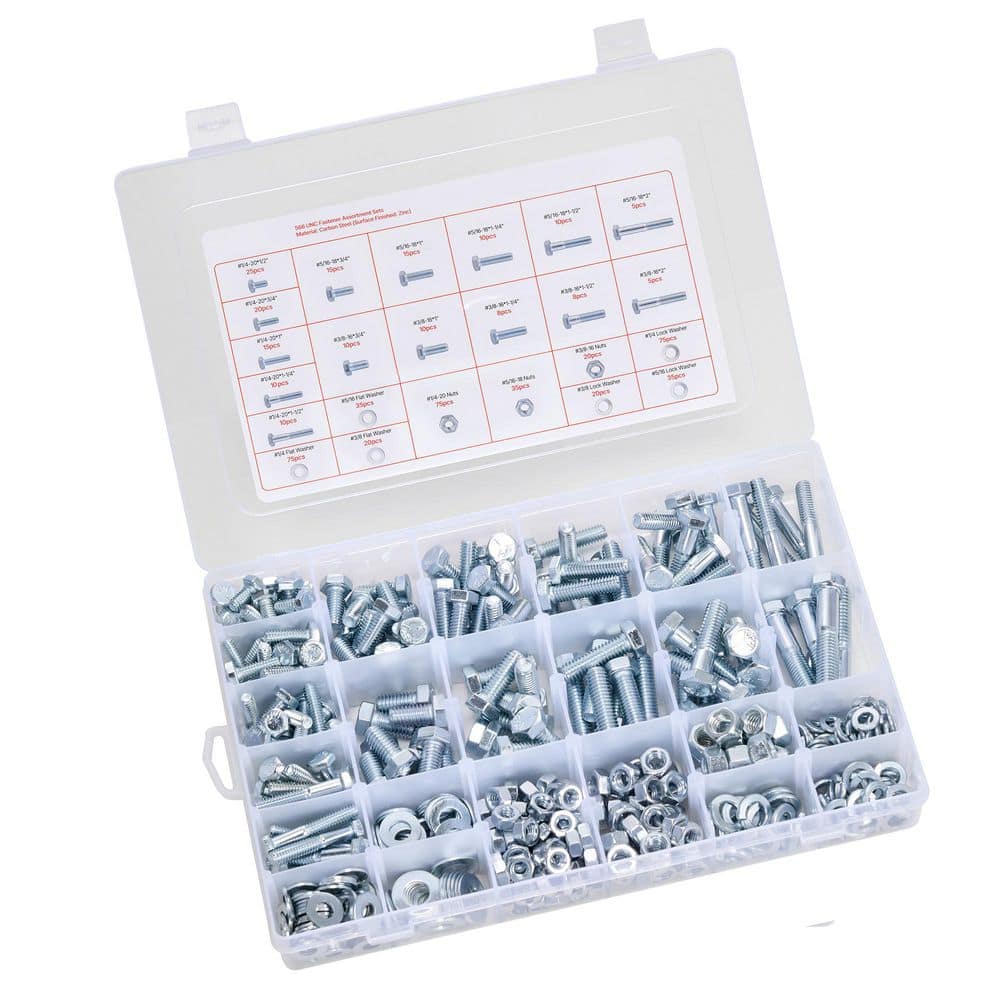 VEVOR 566 Piece Bolts and Nuts Assortment Kit, Imperial Machine Screws and Flat Washers, Alloy Steel 1/4-20,5/16-18,3/8-16 (1)