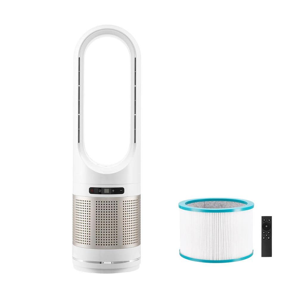 SKYSHALO 8.9 in. 8-Speed Fan Tower Fan in White with Bladeless, Oscillating, Timer, Remote Control, 16.4 ft. /s Airflow (1)