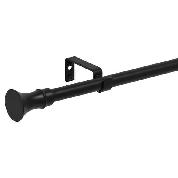 StyleWell 66 in. - 120 in. Telescoping 3/4 in. Curtain Rod Kit in Matte Black with Trumpet Finial (2)