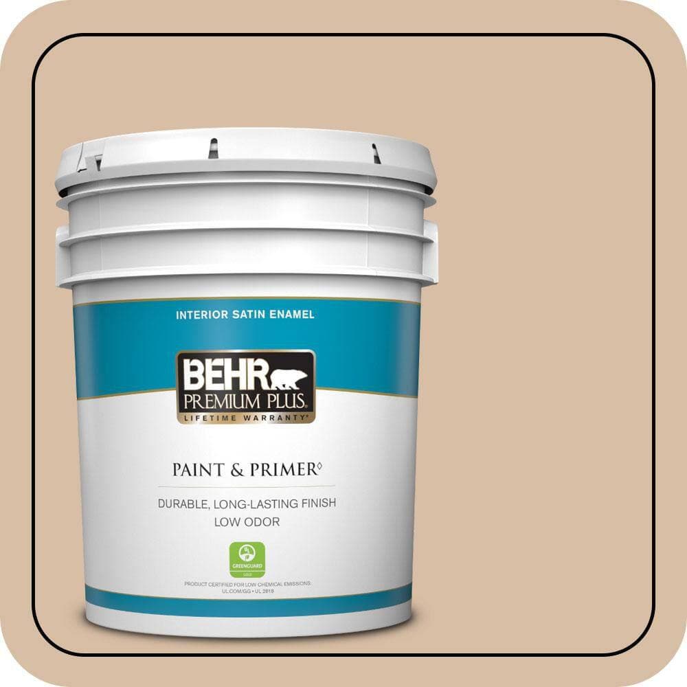 BEHR PREMIUM PLUS 5 gal. #S240-3 Ash Blonde Satin Enamel Low Odor Interior Paint & Primer