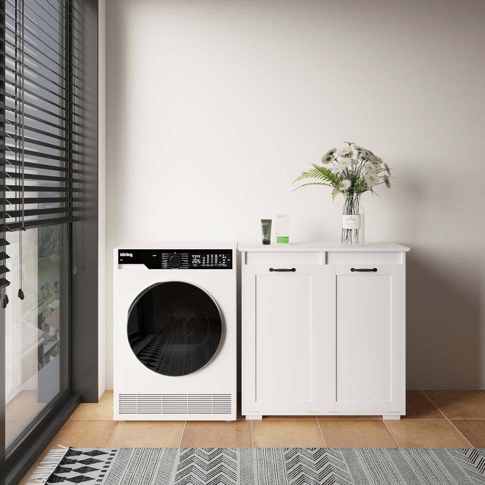 XUJMK 32 in W x 16 in D x 30 in H Linen Cabinet, Laundry Cabinet in White with 2 Removable Liner Bags, Perfect Storage (3)