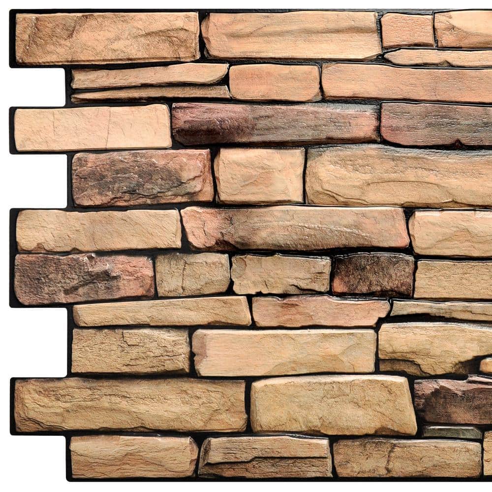 Dundee Deco 3D Falkirk Retro 1/100 in. x 39 in. x 20 in. Yellow Brown Faux Slate PVC Decorative Wall Paneling (10-Pack) (1)