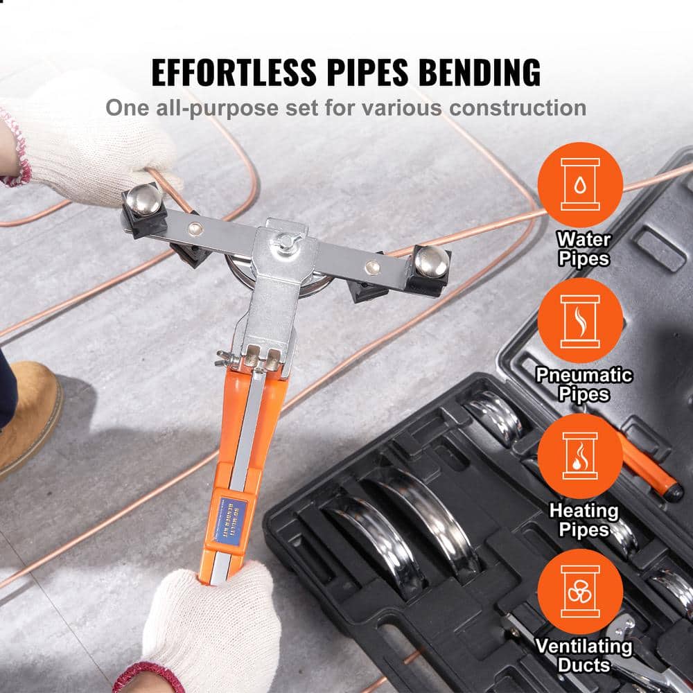 SKYSHALO Pipe Tube Bender 1/4 in. to 7/8 in. O.D. Ratcheting Tubing Bender 90° Forward/Reverse Pipe Bender with 7 Dies (2)