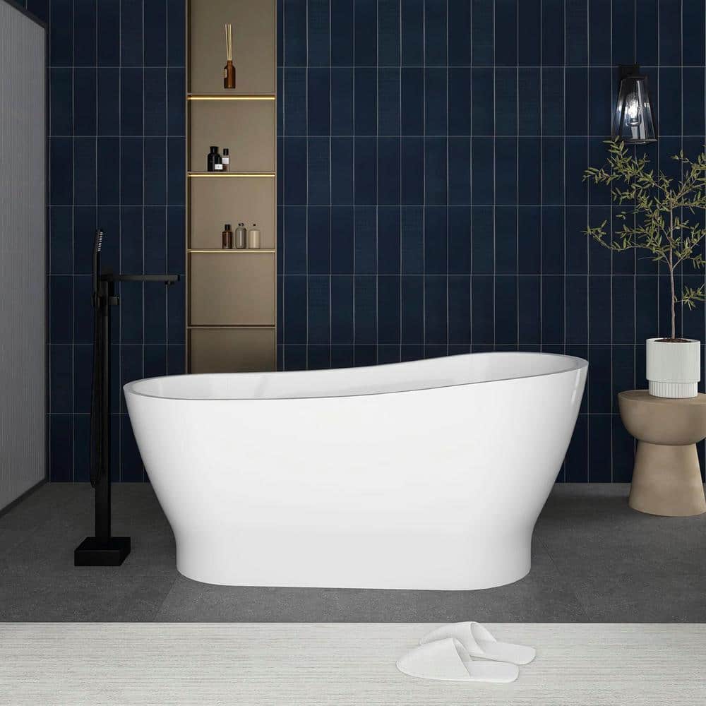 Boosicavelly 59 in. x 28 in. Acrylic Freestanding Soaking Bathtub with Reversible Drain in White (1)