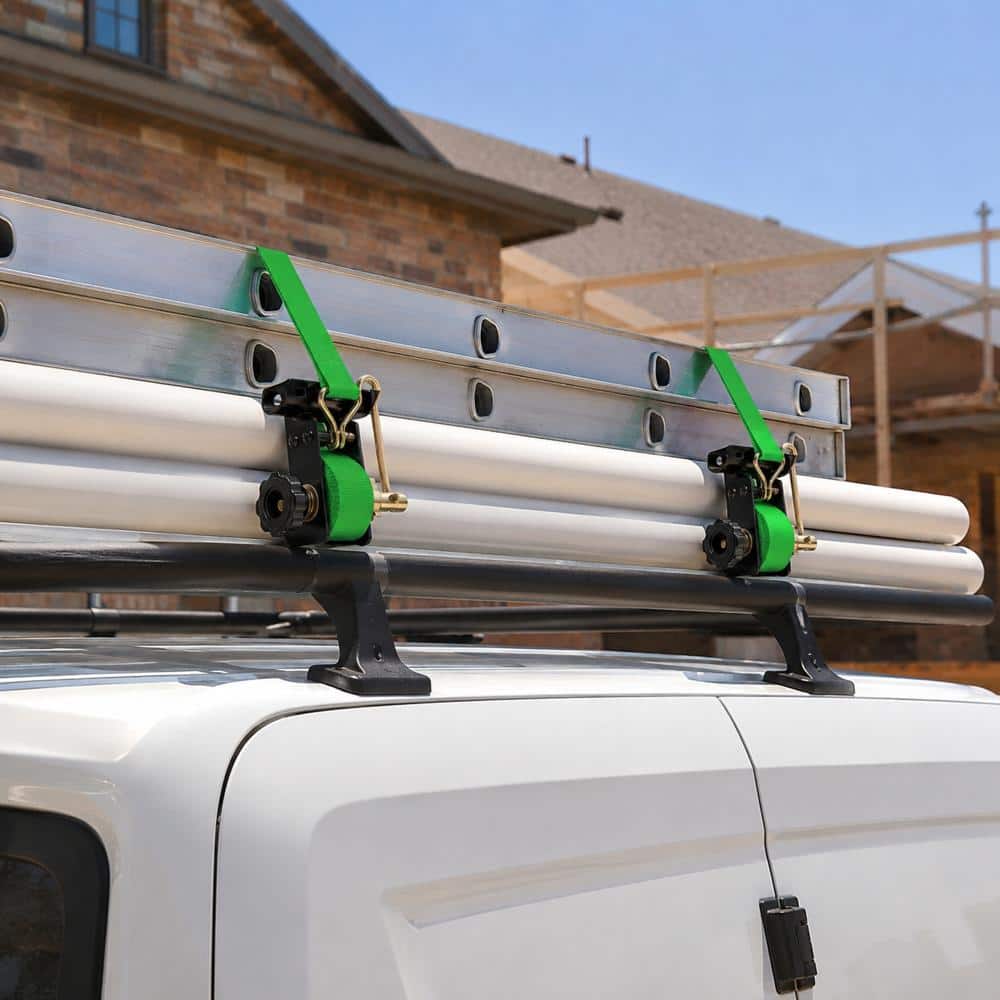 Unbranded 1.5 in x 7.5 ft Ladder Rack Ratchet Straps 2 in Round Tube Mount with J Hook Trailer Cargo Tie Down 2 Pack (2)