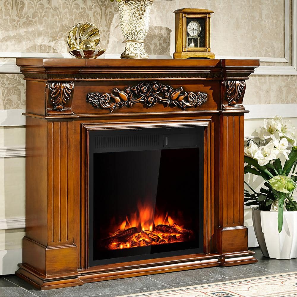 Costway 22.5 in. Direct Vent Electric Fireplace Insert Freestanding and Recessed Heater Log Flame Remote (2)