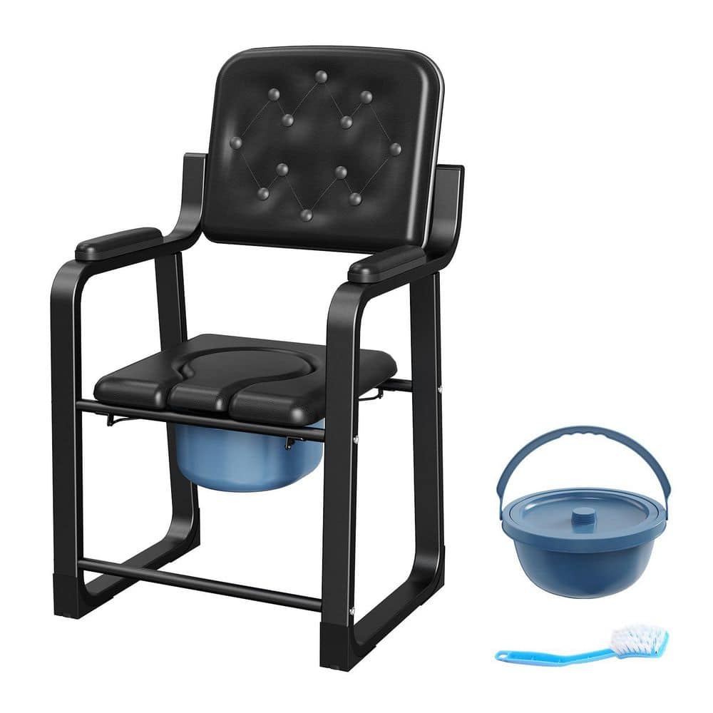 Numhew Bedside Commode Chair 22 in. x 20 in. Heavy Duty Toilet Seat in Black for Living Room Bedroom, Supports up to 350 lbs.