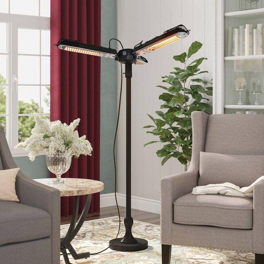 Jushua 1500-Watt Utility Black Foldable Electric Patio Infrared Space Forced Air Heater Umbrella with 3 Heating Panels (2)