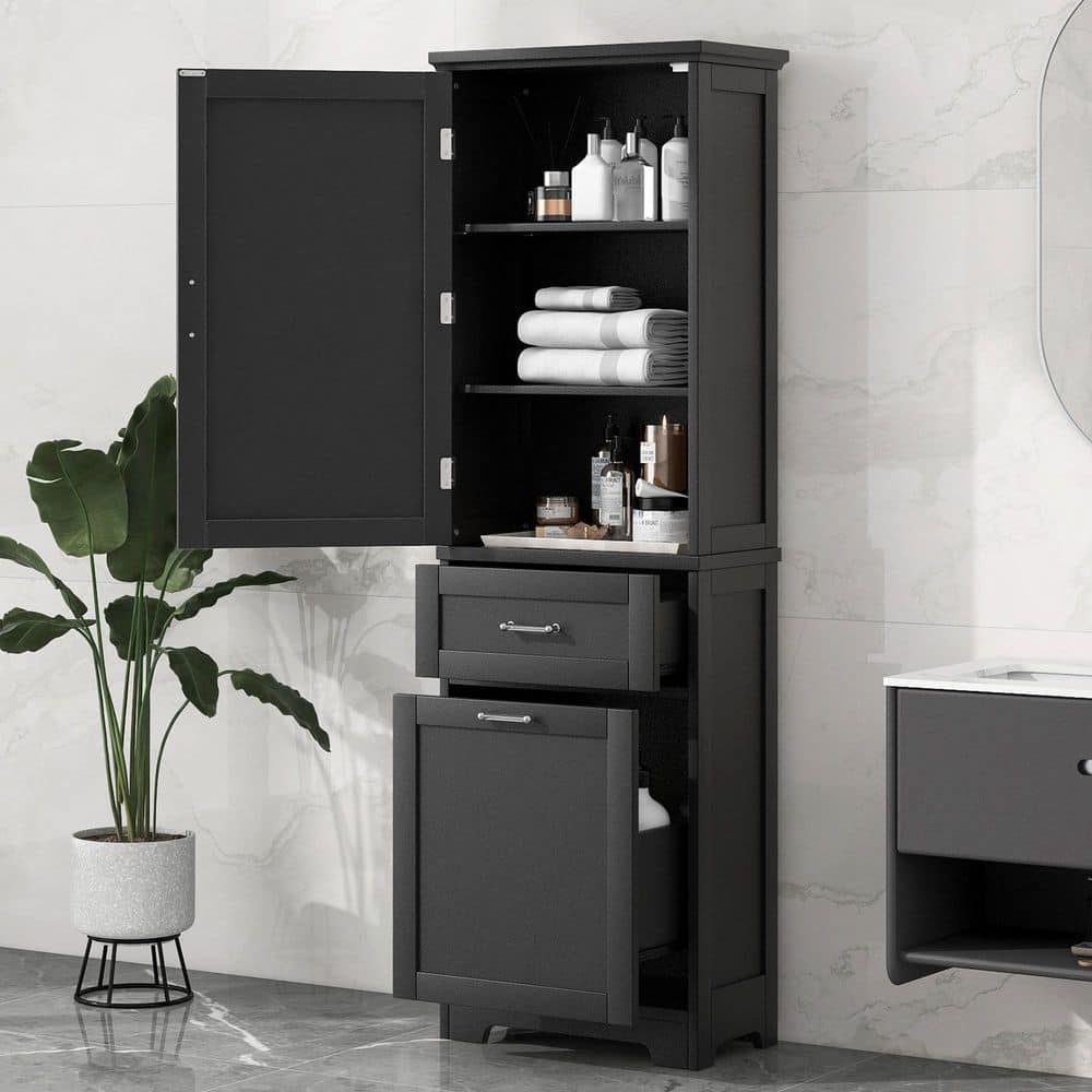 Runesay 13.5 in. W 20 in. D 68.4 in. H Wood Freestanding Storage Linen Cabinet with Two Different Size Drawers (1)
