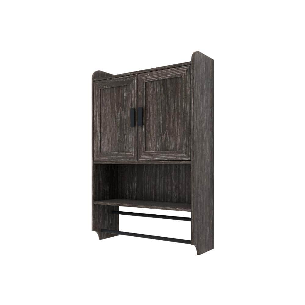 Qualler Gray Bathroom Wall Cabinet with Doors, Adjustable Shelf and Towel Bar (2)