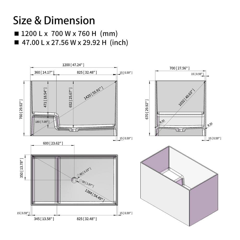 Xspracer Moray 47 in. x 26 in. Solid Surface Stone Resin Flat Bottom Rectangular Freestanding Soaking Bathtub in Matte White (2)