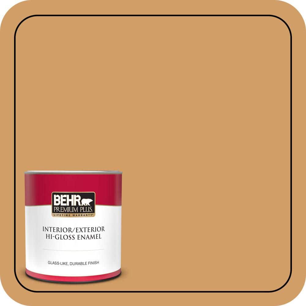 BEHR PREMIUM PLUS 1 qt. #MQ4-08 Golden Aura Hi-Gloss Enamel Interior/Exterior Paint & Primer