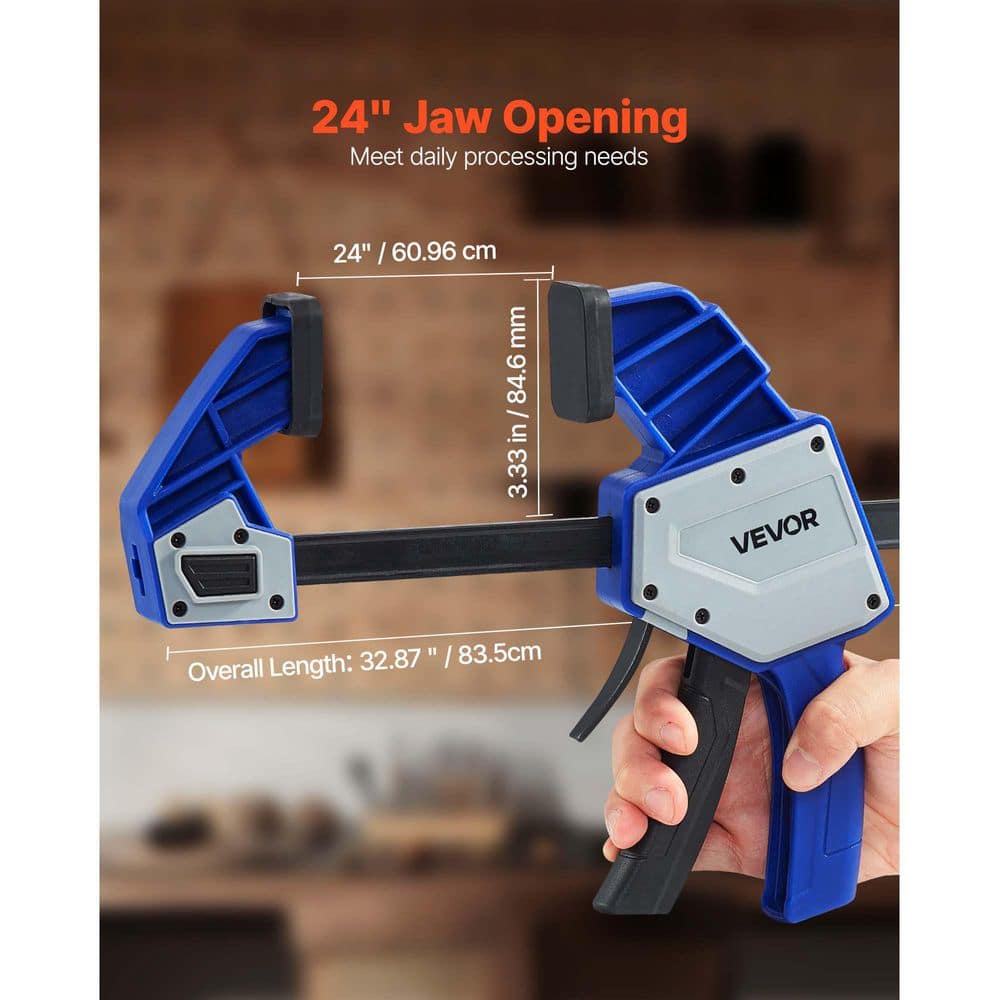 VEVOR Bar Clamps Set for Woodworking, 24 in. One-Handed Quick-Grip F-Clamp, 340 lbs. Load, Plastic, Blue+Black (2-Piece) (3)