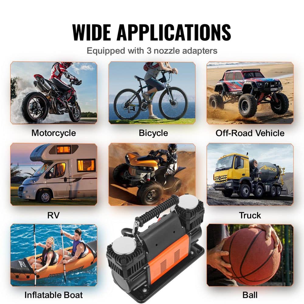 SKYSHALO 10.6 CFM Heavy Duty Air Compressor, 30s Fast Inflation : Dual-Cylinder Portable Tire Inflator, 12V 150PSI Air Pump (3)