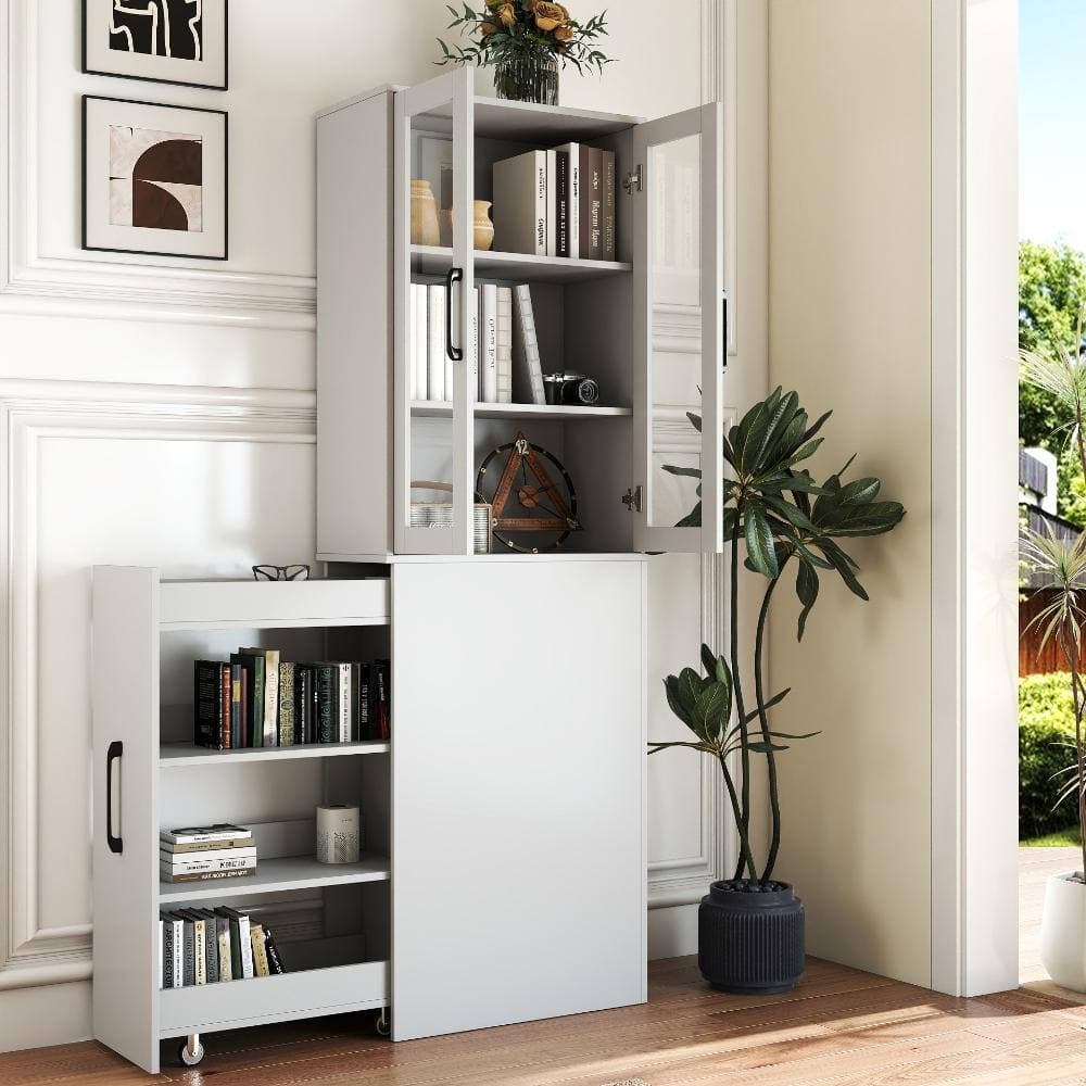 COWLOWN 23.62 in. W x 11.81 in. D x 70.87 in. H White Linen Cabinet with Glass Door (3)