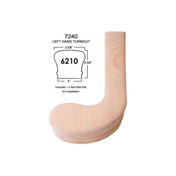 HOUSE OF FORGINGS 7240 Red Oak Left Hand Turnout - 6210 Wood Staircase Handrail Fitting for Stair Remodel (2)