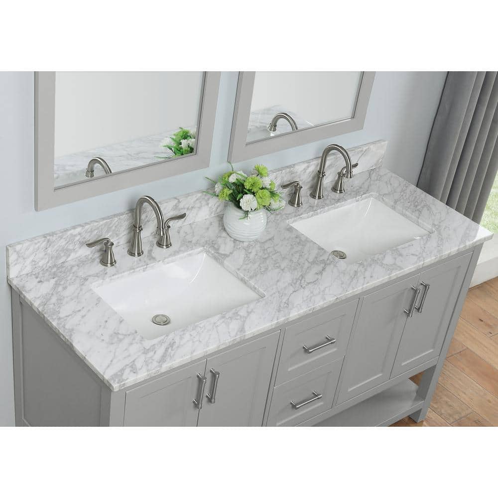 Home Decorators Collection 73 in. W 22 in D Marble White Rectangular Double Sink Vanity Top Carrara Marble (4)
