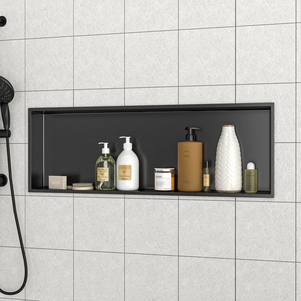 Afhocomp 13 in. W x 37 in. H x 3.94 in. D Stainless Steel Shower Niche Set of 1 Piece in Gunmetal Black with Low Profile (2)