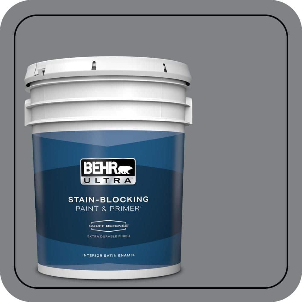 BEHR ULTRA 5 gal. #PPU26-03 Legendary Gray Extra Durable Satin Enamel Interior Paint & Primer