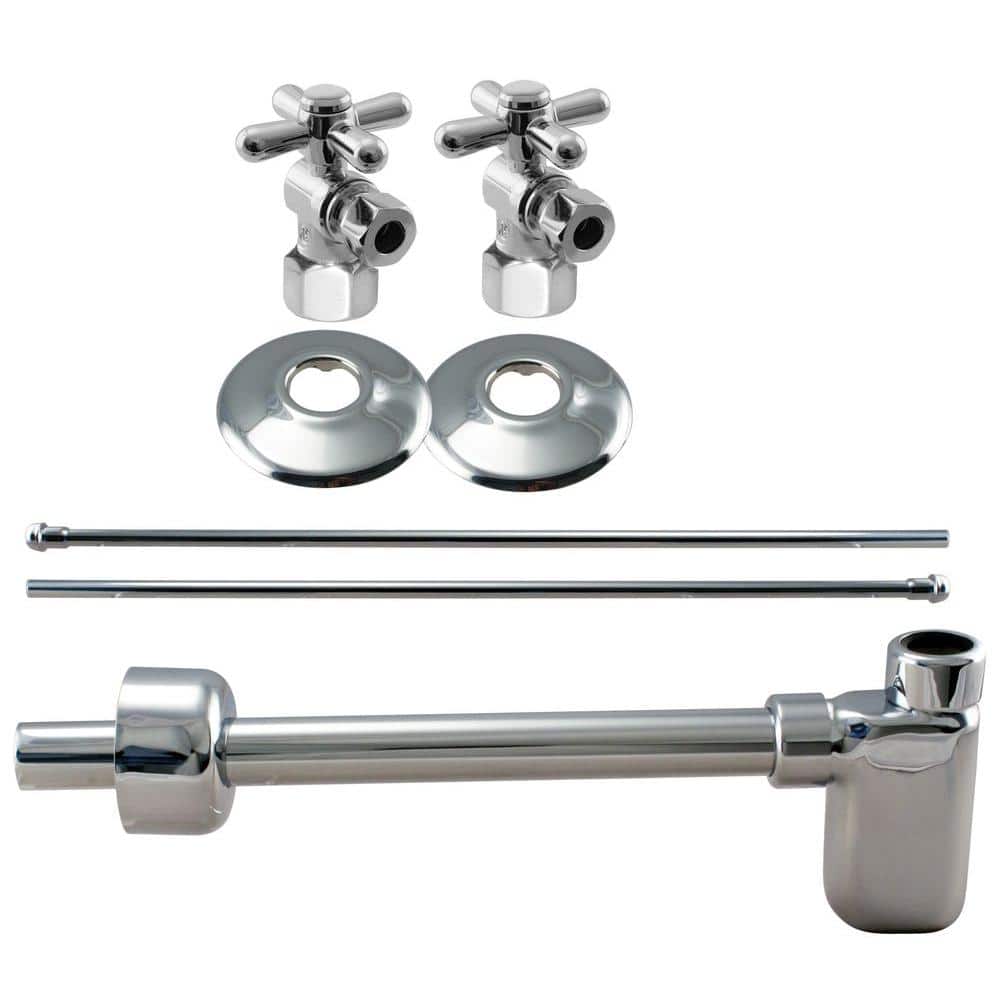 Westbrass 1/2 in. IPS Cross Handle Angle Stop Complete Pedestal Sink Installation Kit in Polished Chrome (1)