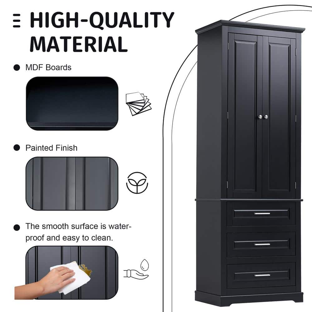 Flynama 15.70 in. W 24.00 in. D 70.00 in. H Tall Linen Cabinet with Drawers (3)