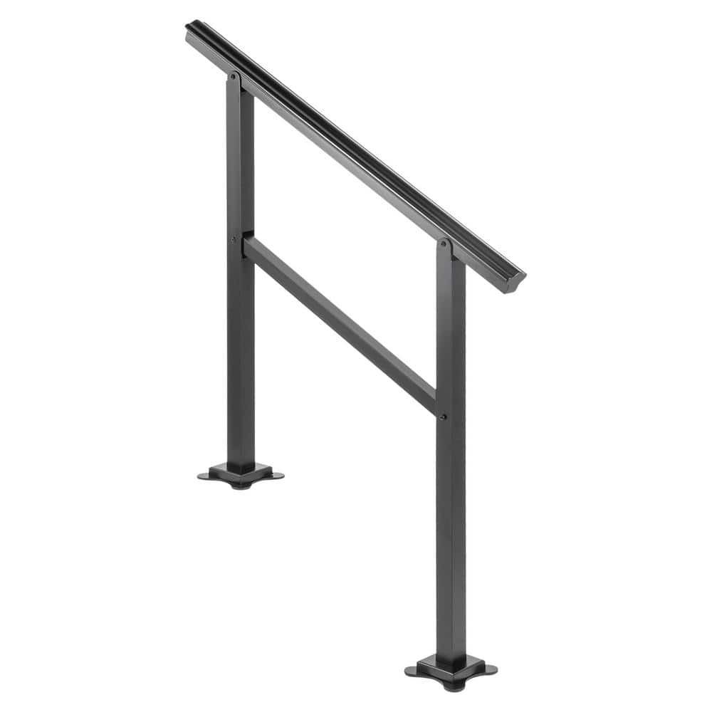 VEVOR 36 in. W x 35 in. H Adjustable Handrail Fits 2 Steps or 3 Steps Aluminum Handrails for Outdoor Steps, Black (1)
