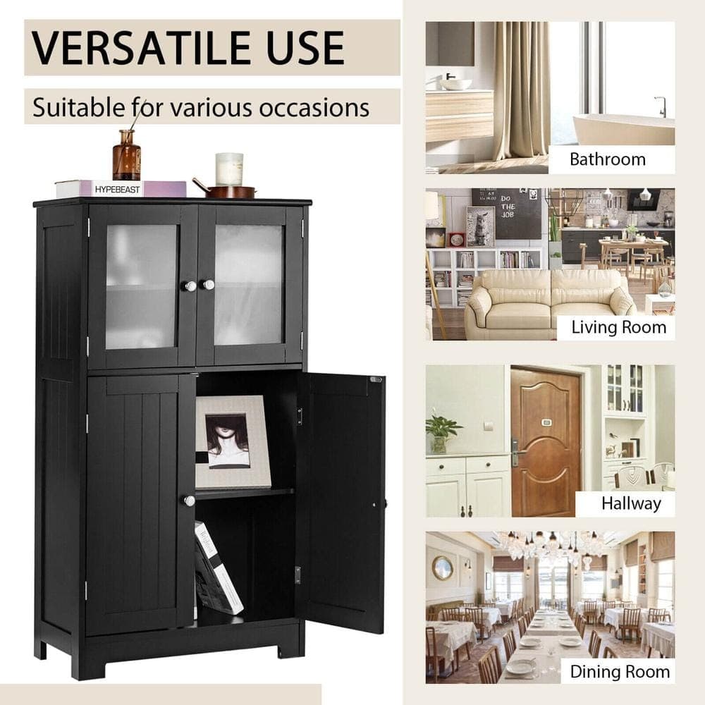 HONGGE Bathroom Floor Cabinet with Tempered Glass Doors 5-Tier Storage 3-Position Shelf Anti-Toppling Hardware (2)