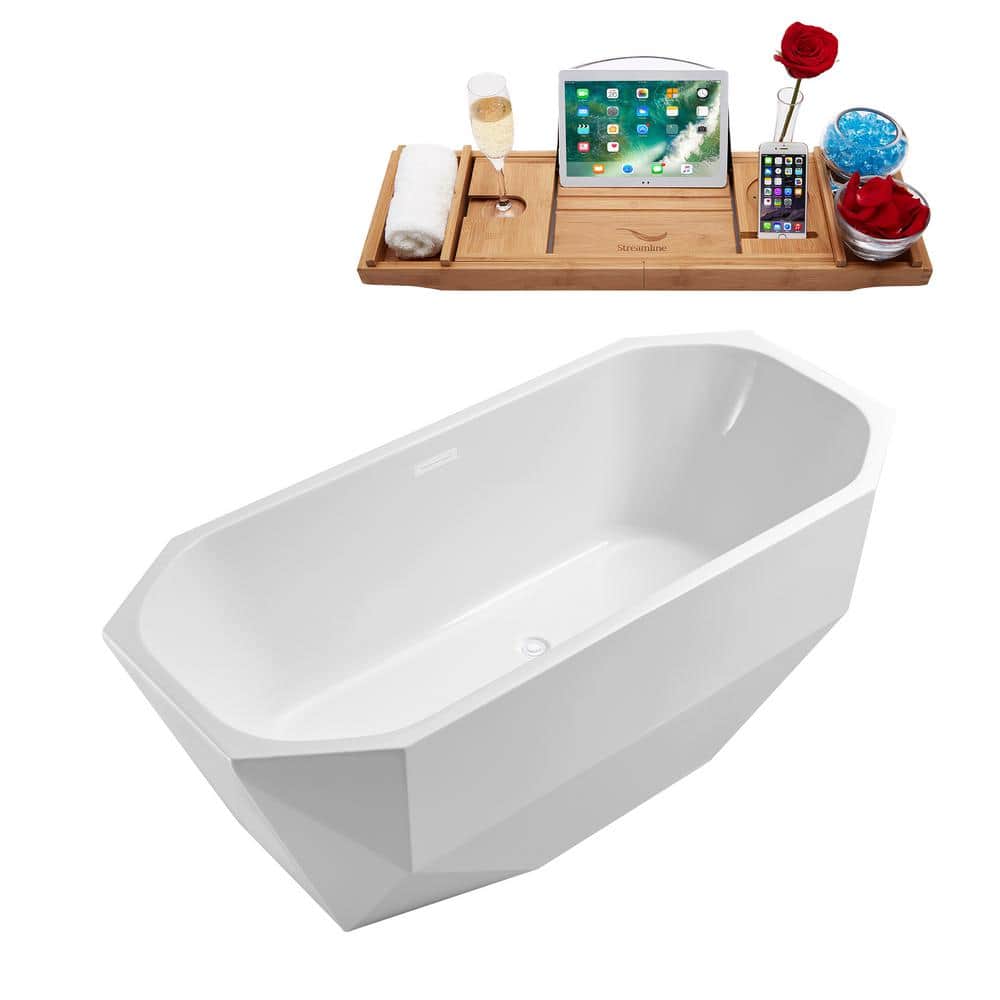 Streamline 67 in. Acrylic Flatbottom Non-Whirlpool Bathtub in Glossy White with Glossy White Drain and Overflow Cover (3)