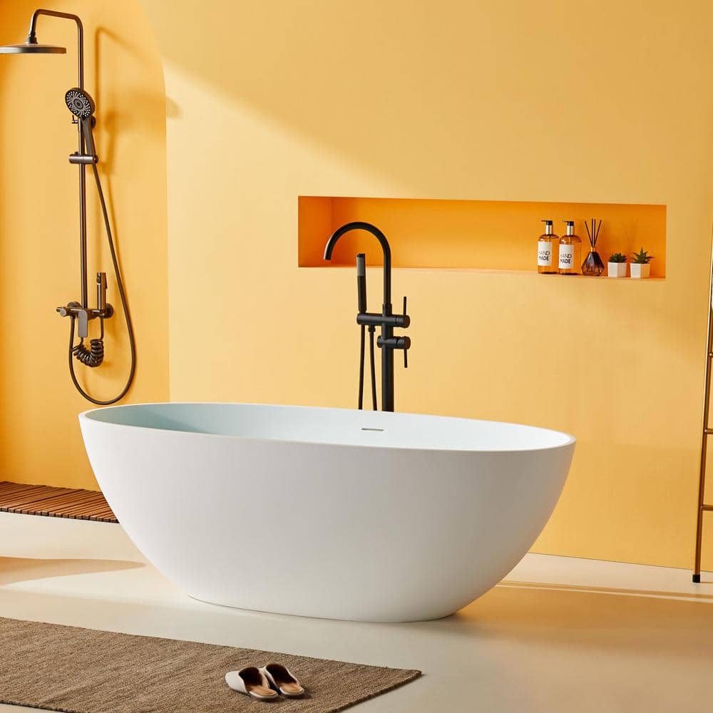 Abruzzo 29.5 in. Freestanding Soaking Solid Surface Bathtub with Center Drain (2)