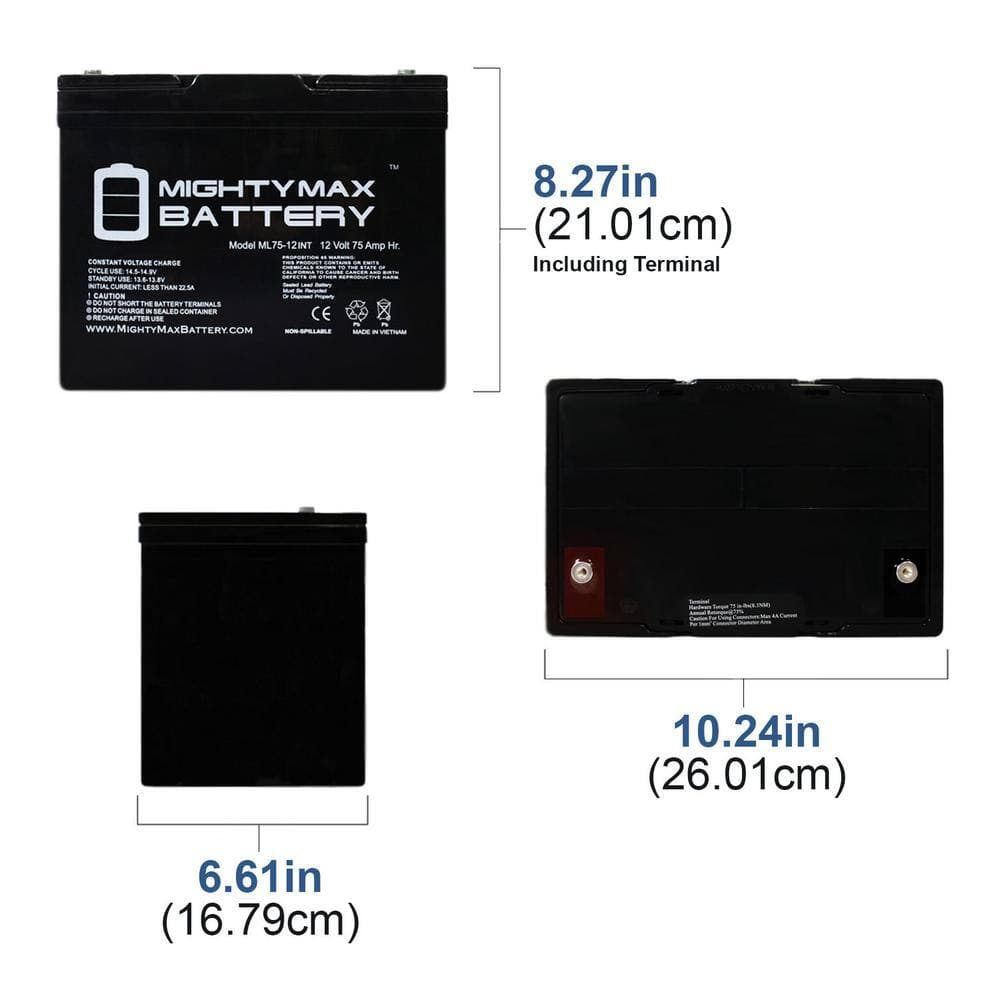 MIGHTY MAX BATTERY 12-Volt 75AH Internal Thread Battery For Permobil M300 PS JR Wheelchair (2)