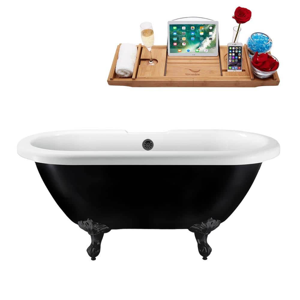 Streamline 59 in. Acrylic Clawfoot Non-Whirlpool Bathtub in Glossy Black With Matte Black Clawfeet And Matte Black Drain (1)