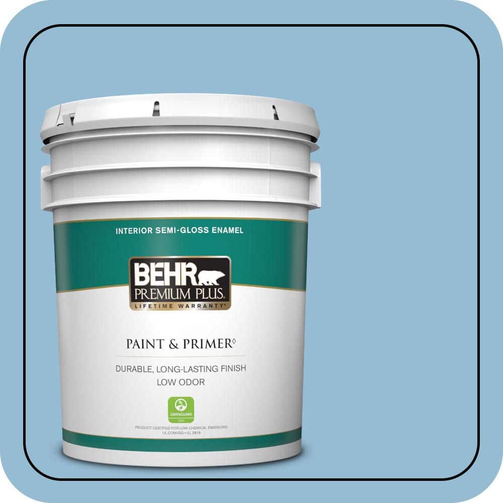 BEHR PREMIUM PLUS 5 gal. #M500-3 Blue Chalk color Semi-Gloss Enamel Low Odor Interior Paint & Primer