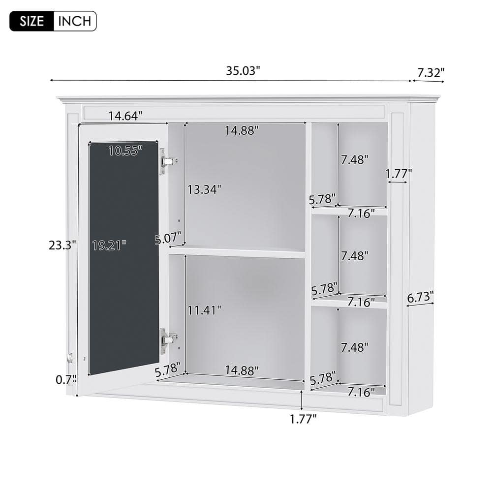 IDEAGLE 35 in. W x 7.32 in. D x 27.5 in. H Bathroom Storage Wall Cabinet in White, Bathroom Wall Cabinet with Mirror (3)