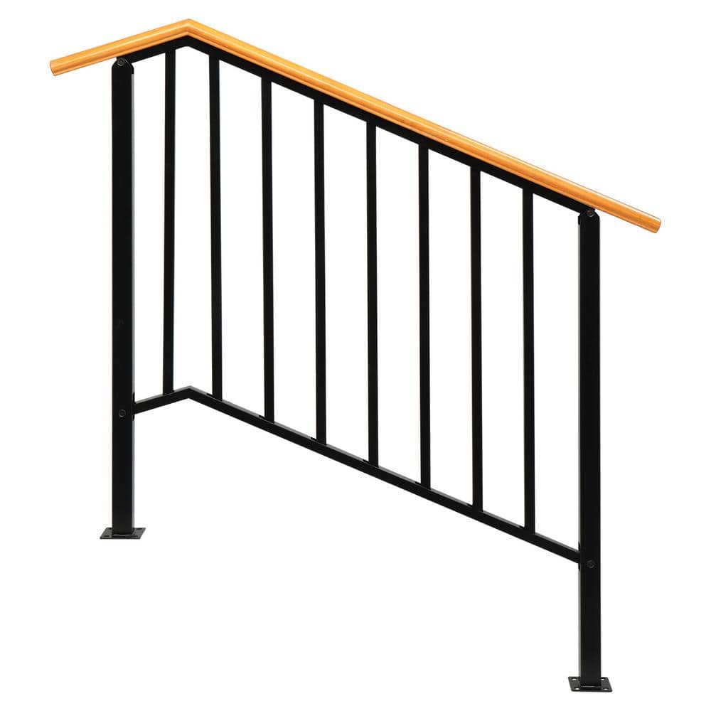 Karl home 64.6 in. x 46.5 in. Black Iron Wood Baluster Railing Kit (1)