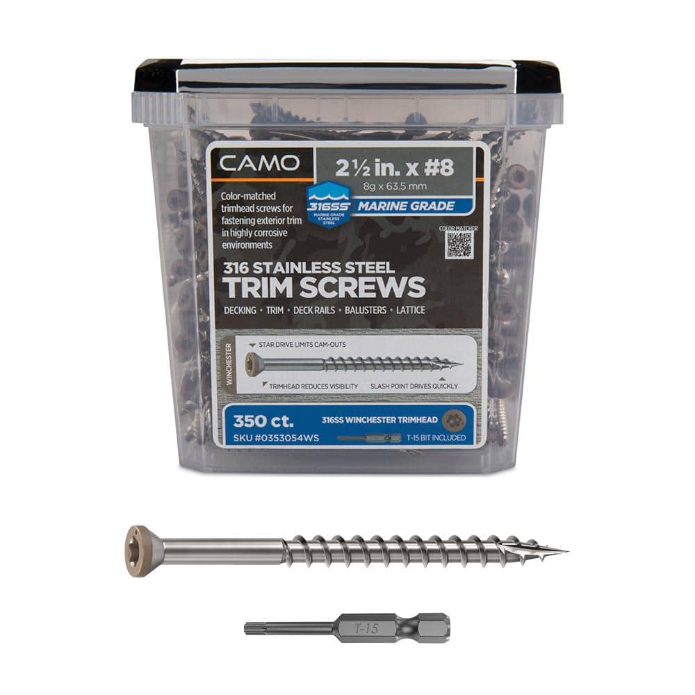 CAMO 2-1/2 in. #8 316 Stainless Steel Winchester Premium Star Drive Trim Screws (350-Count)