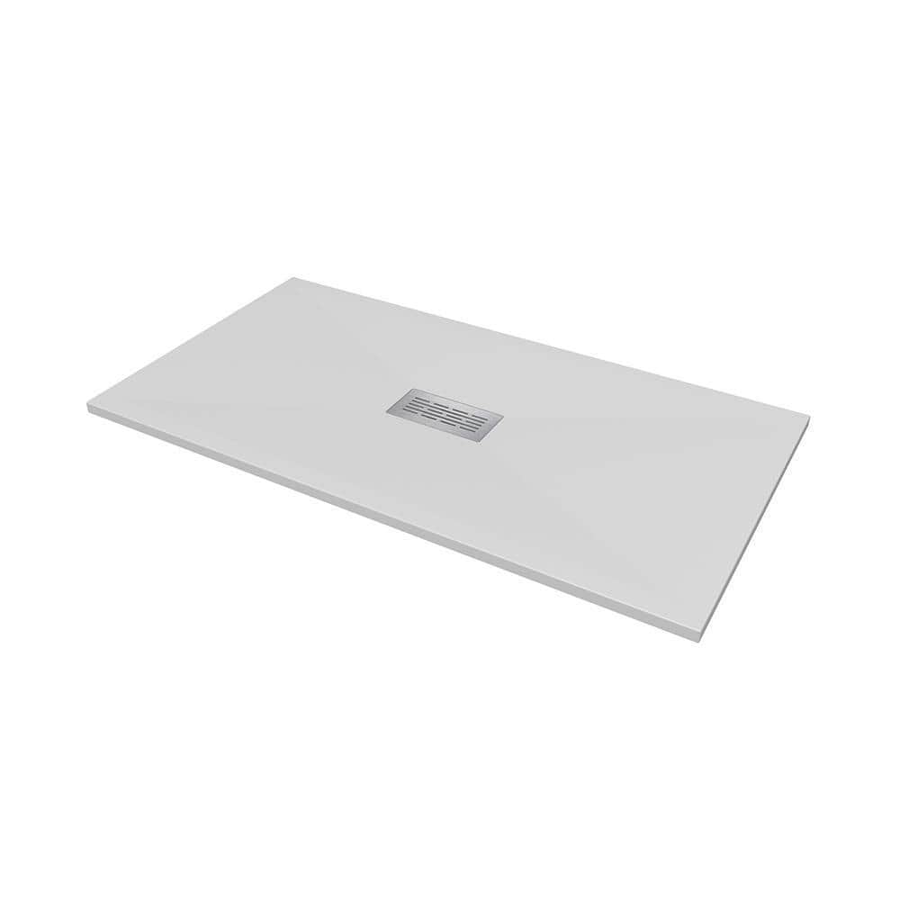 CASTICO 32 in. W x 60 in. L x 1.125 in. H Alcove Solid Composite Stone Shower Pan Base with Center Drain in White Sand