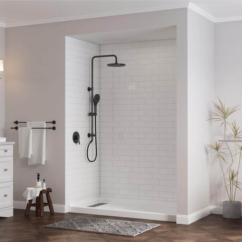 CASAINC 60 in. x 32 in. Composite Alcove Shower Pan Base with Stainless Steel Cover and Left Drain in White (2)