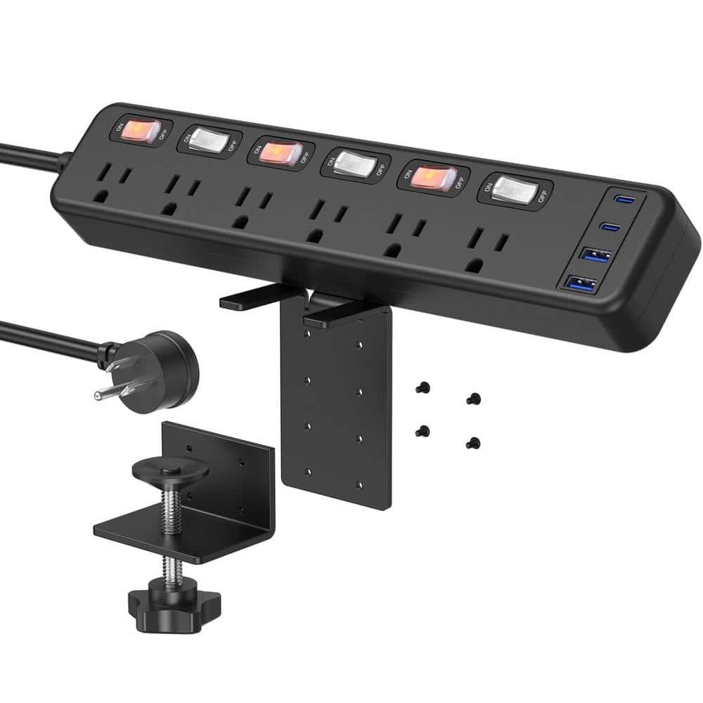 Yichuhaoxi 10 ft. 6-Outlet Power Strip Surge Protector with 30-Watt USB C and 6 Individual Switches (1)