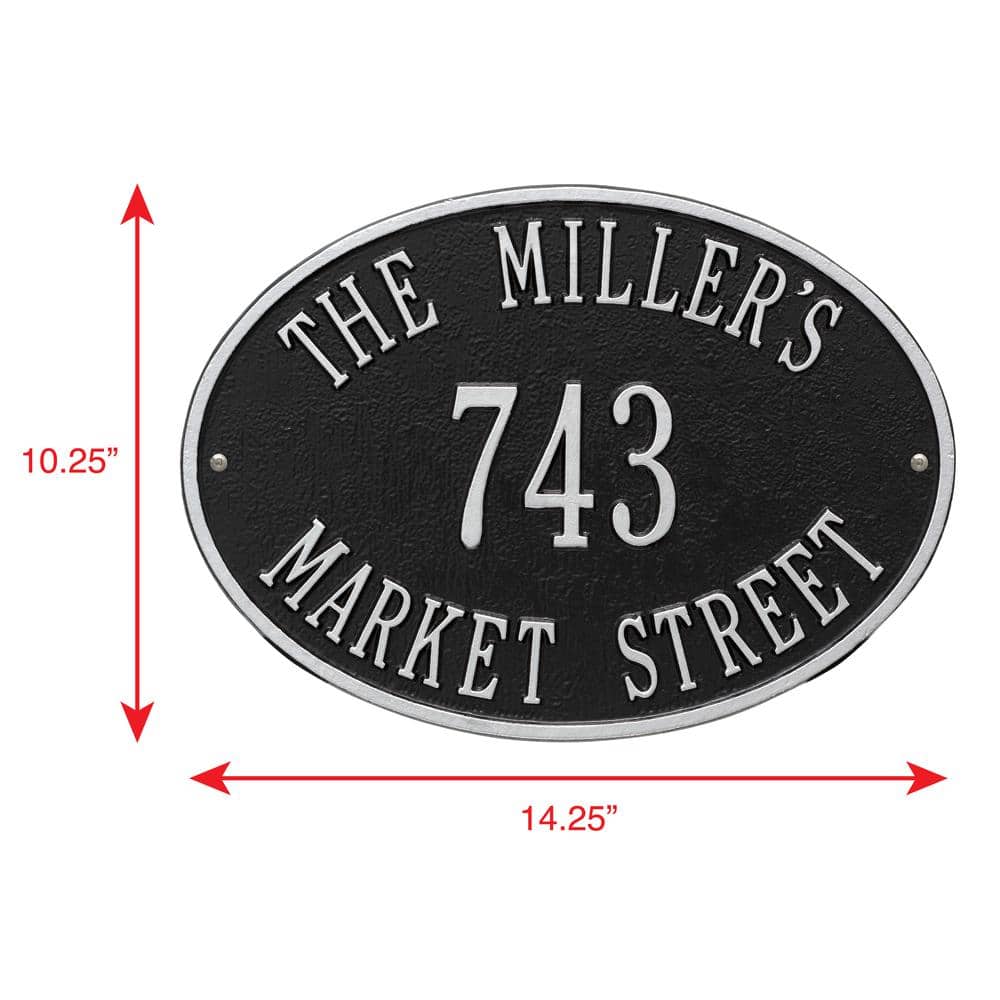Whitehall Products Oval Hawthorne Standard Black/Silver Wall 3-Line Address Plaque (3)