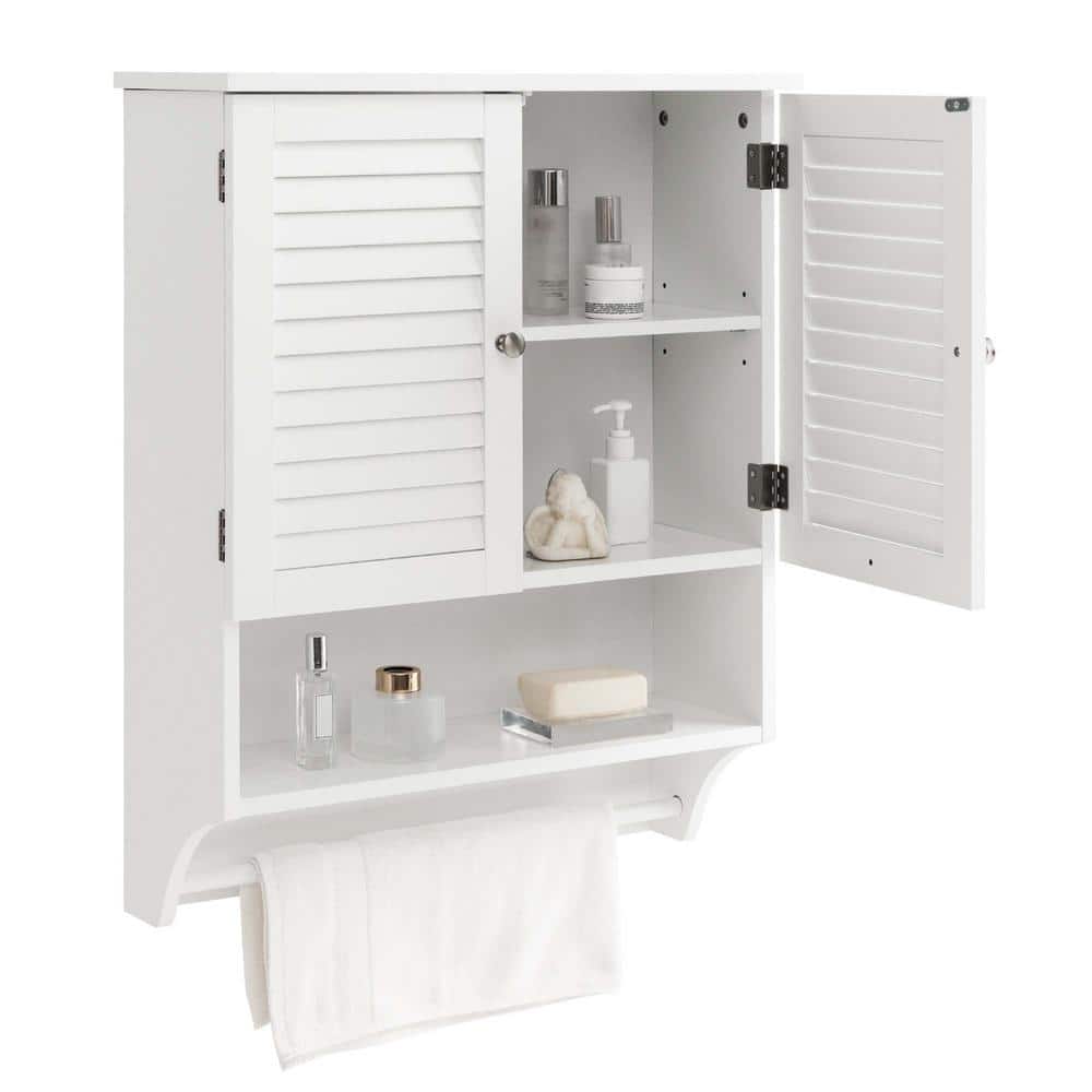 Costway 23 in. W x 9 in. D x 30 in. H Bathroom Storage Wall Cabinet in White Medicine Cabinet with Louvered Doors and Towel Bar (3)