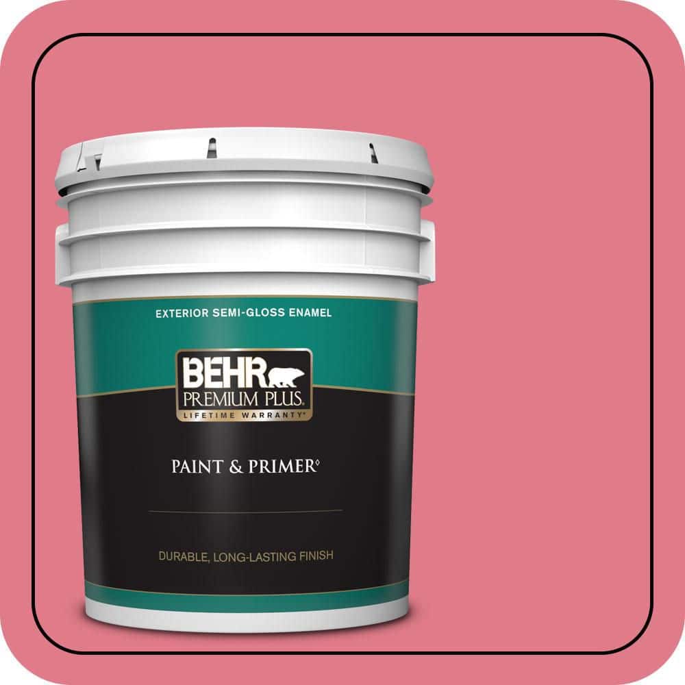 BEHR PREMIUM PLUS 5 gal. #P150-4 Hot Gossip Semi-Gloss Enamel Exterior Paint & Primer