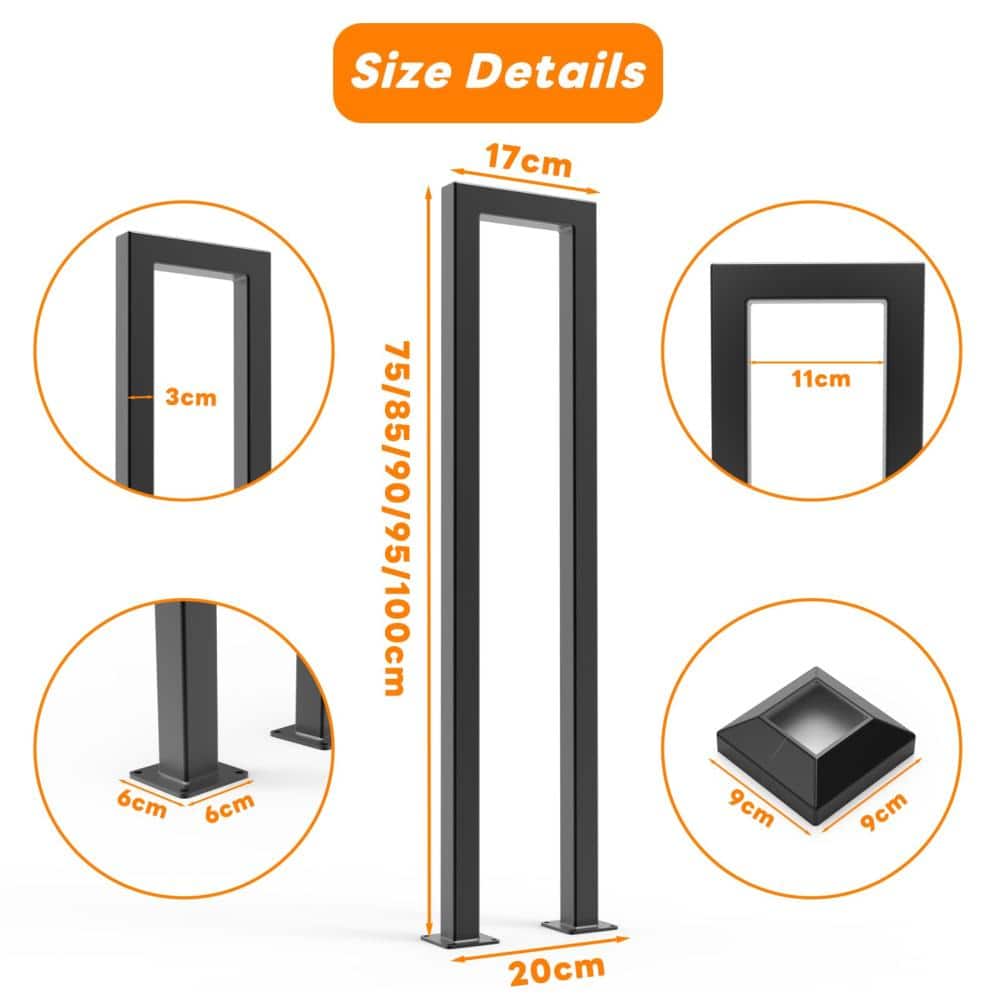 Unbranded 29.5 in U Shaped Wrought Iron Stair Handrail Floor Mounted Non Slip Porch Step Railing Black 1 Piece (3)