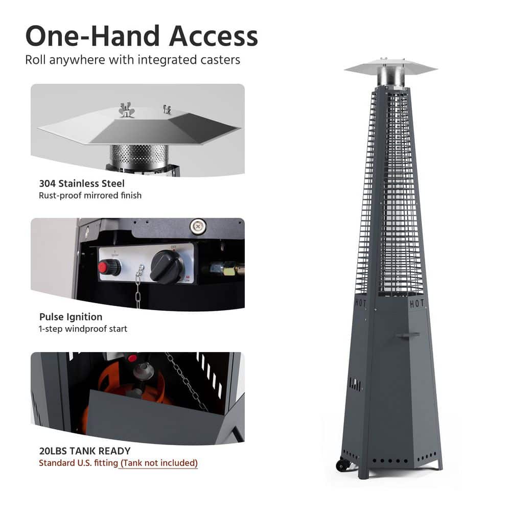 LAUSAINT HOME 48,000 BTU Stainless Steel Pyramid Propane Patio Heater with Wheels and Cover (3)