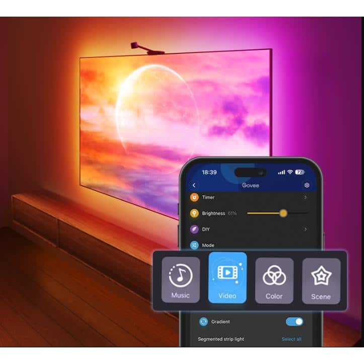 Govee 11.8 ft Smart Plug-in Dimmable Color-Changing Integrated LED TV Back Strip Light for 55 in. to 65 in. TVs (1-Pack) (3)
