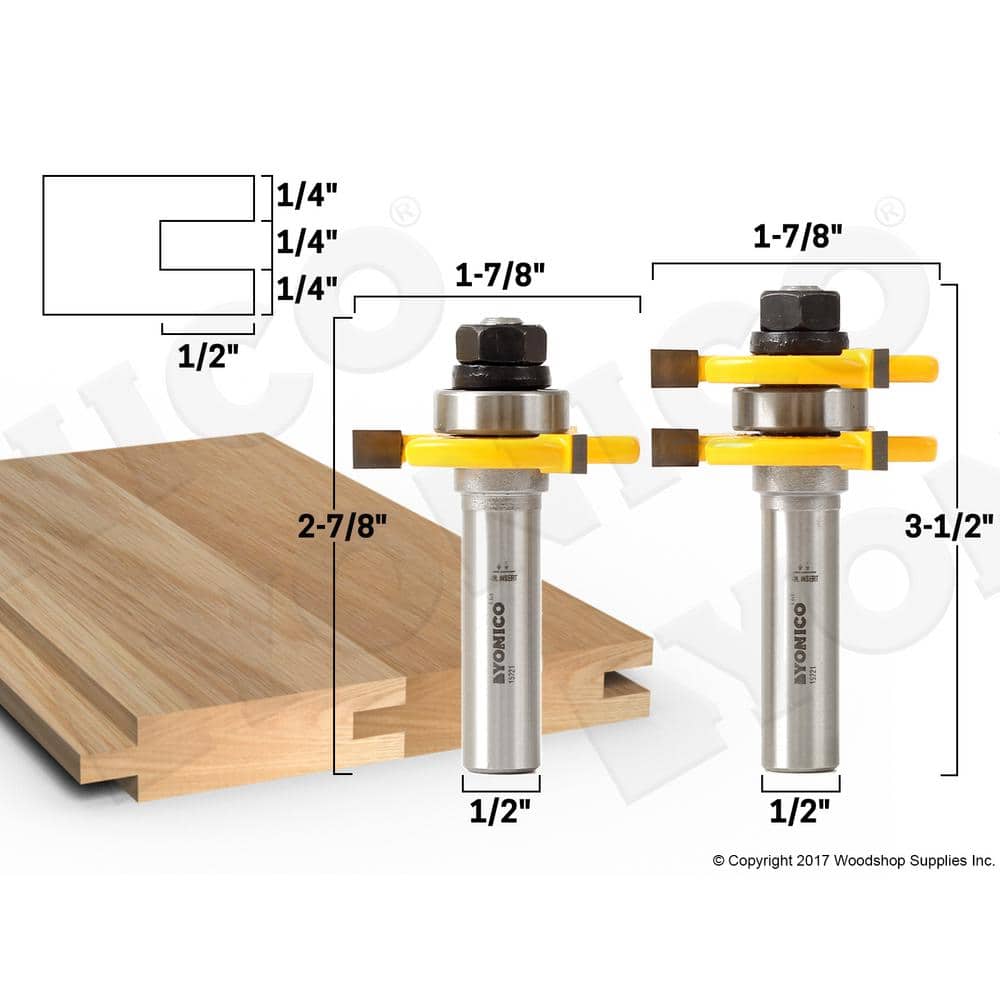 Yonico Tongue and Groove up to 3/4 in. Stock 1/2 in. Shank Carbide Tipped Router Bit Set (2-Piece) (2)