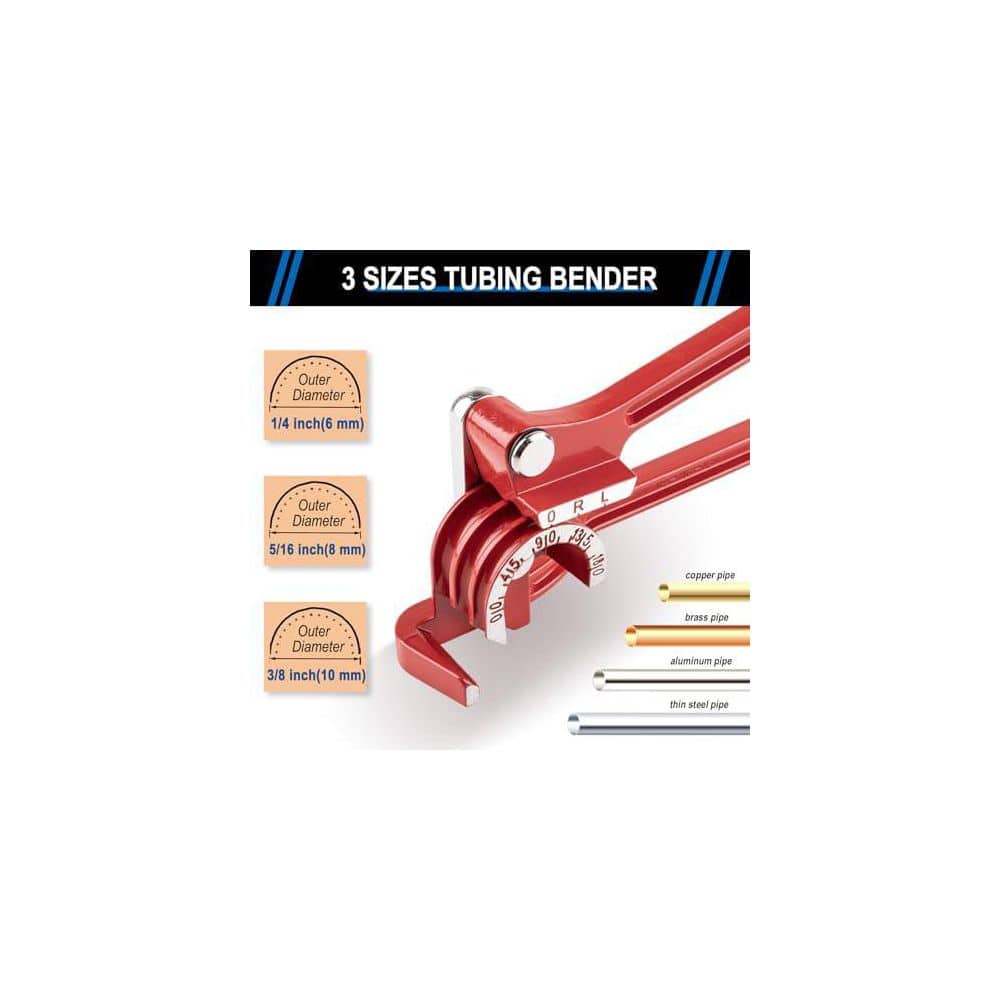 Yichuhaoxi 1/4 5/16 3/8 in. Tube Pipe Bender Manual 0-180° Bending Tool for Copper Aluminum Brass Steel Red (2)
